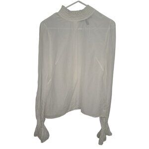 White House Black Market Size 8 Sheer High Neck Blouse Elegant White Top